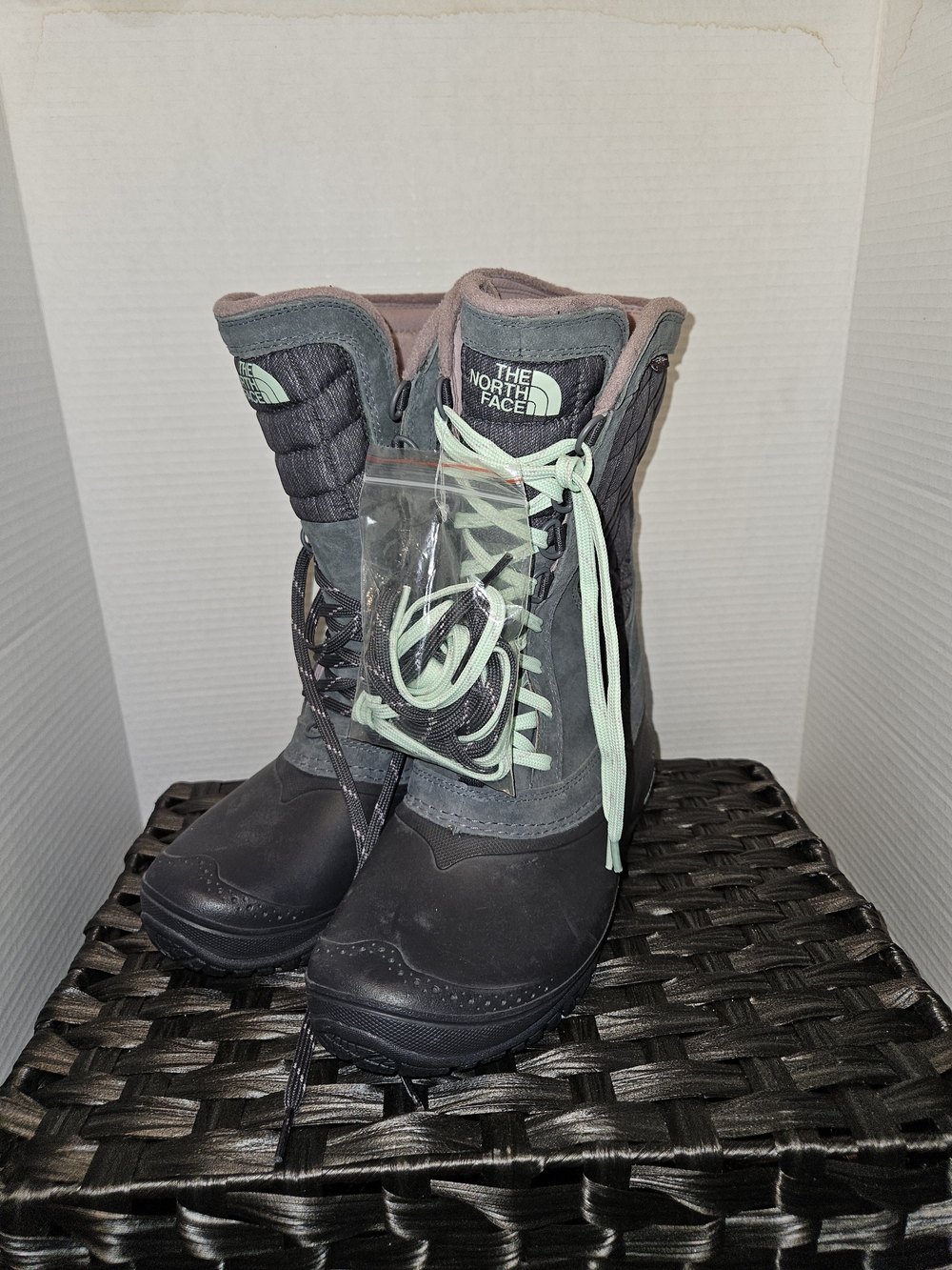 The North Face Women's Winter Rain Boots in Black with Mint Laces